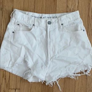 High Waisted Distressed White Jean Shorts